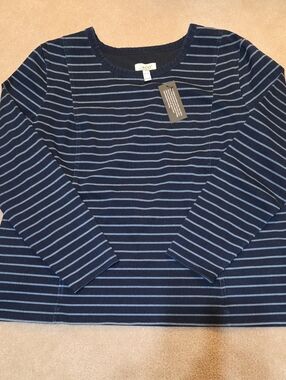 D&CO Navy and Light Blue Striped Long-Sleeve Sweatshirt